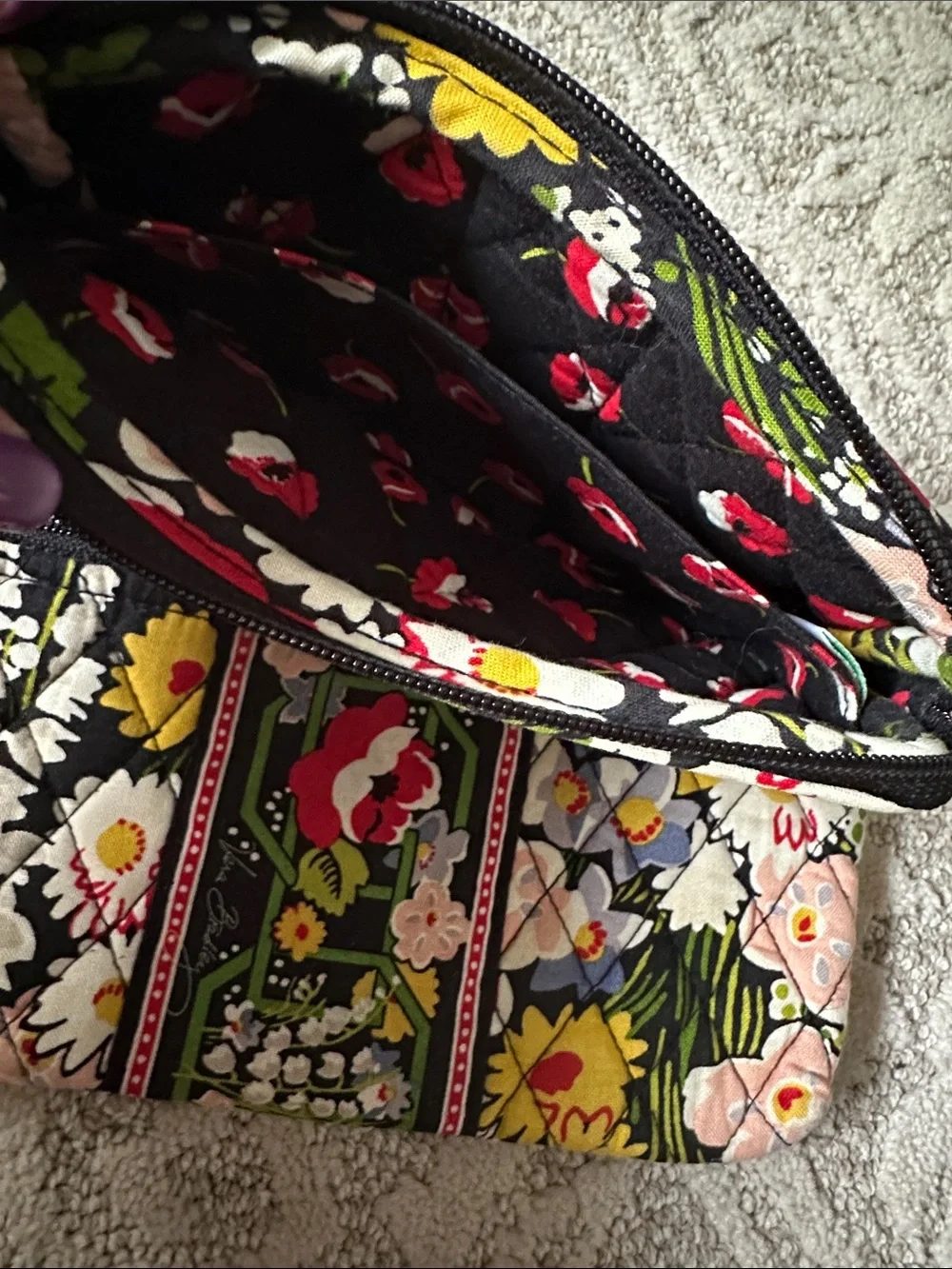Vera Bradley Black Multi Quilted Floral Wristlet and Zip Pouch Set